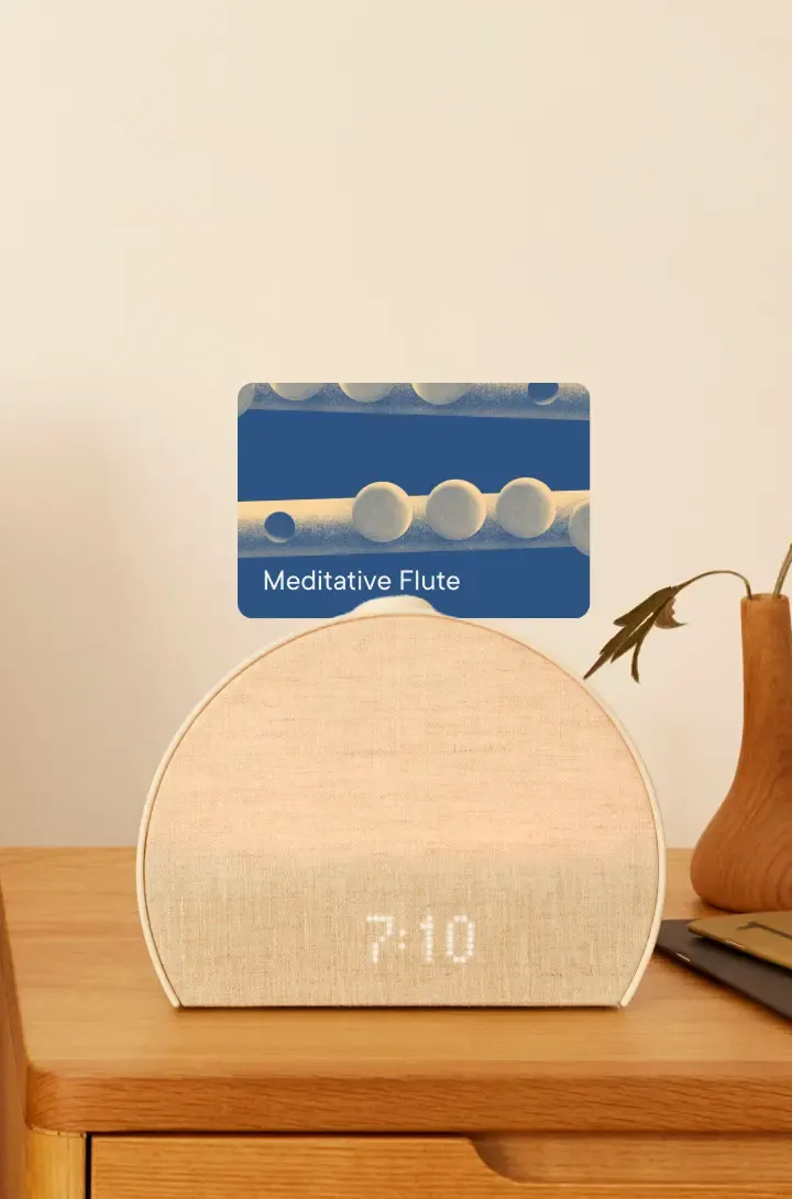 Hatch Restore 3 showing 7:10 alarm with Meditative Flute sleep sound selected
